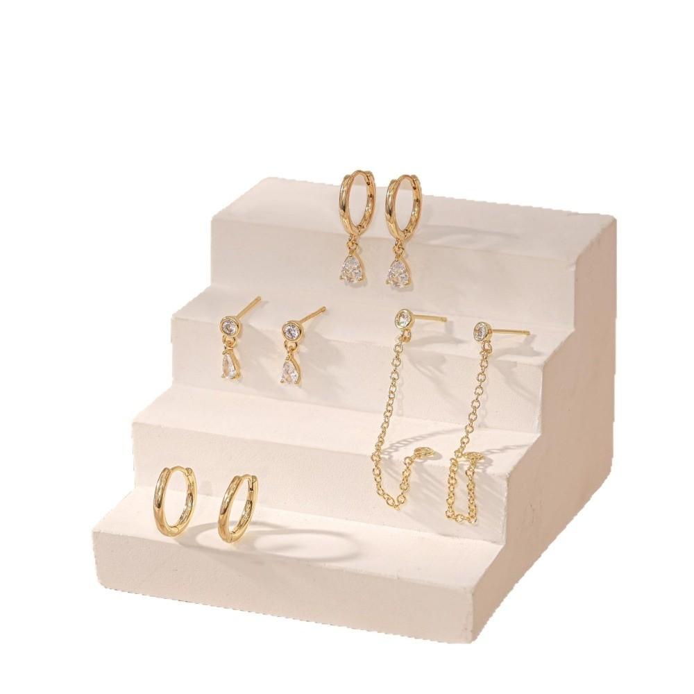 4Pcs/Set Zircon Drop Earrings Set Geometric Hoop Pendant Earrings Set Women Accessories