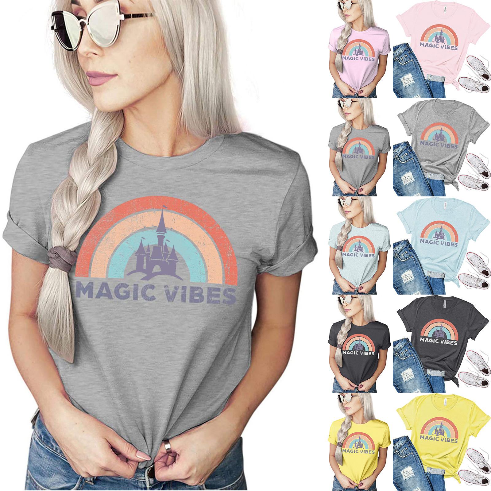 

Женская повседневная короткая футболка с радужным принтом, свободная блузка, топы, рубашка