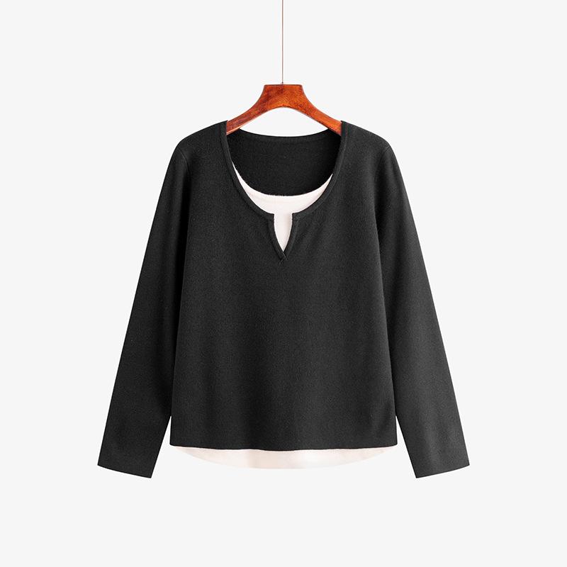 

Женский повседневный свитер из двух частей с имитацией низа большого размера XXL чёрный