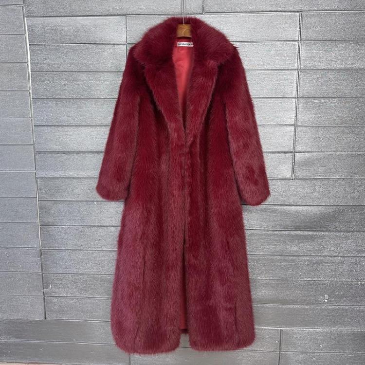 Winter Damen Lässiger Kunstpelzmantel Lange Jacke Trendiger Cardigan Einfarbige High-End-Mode