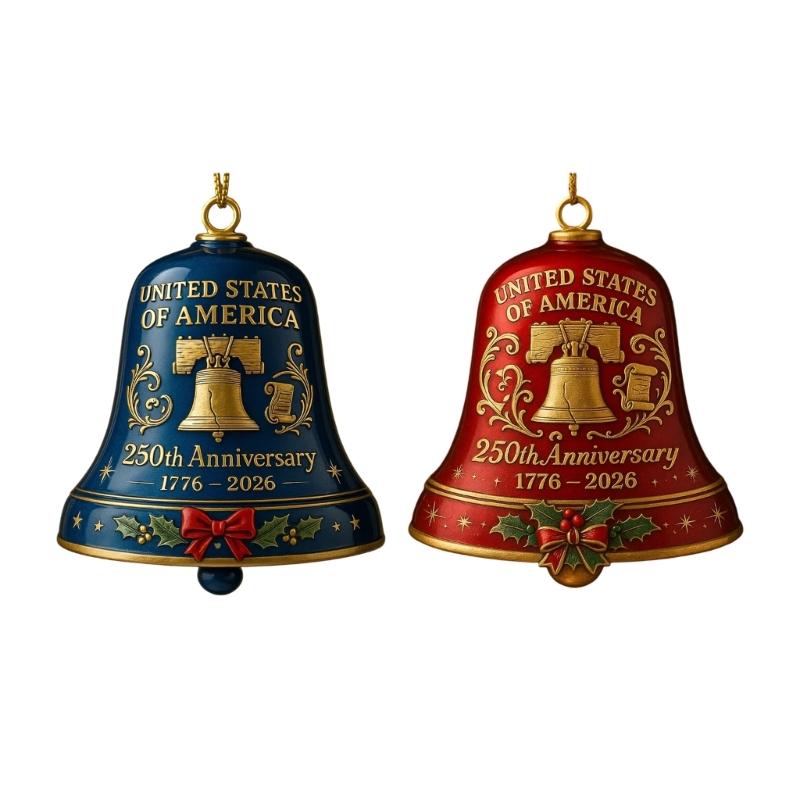 1776-2026 United State 250th Anniversary Bells Ornament Christmas Bells with Commemorative Detailing Gradens Home Decors