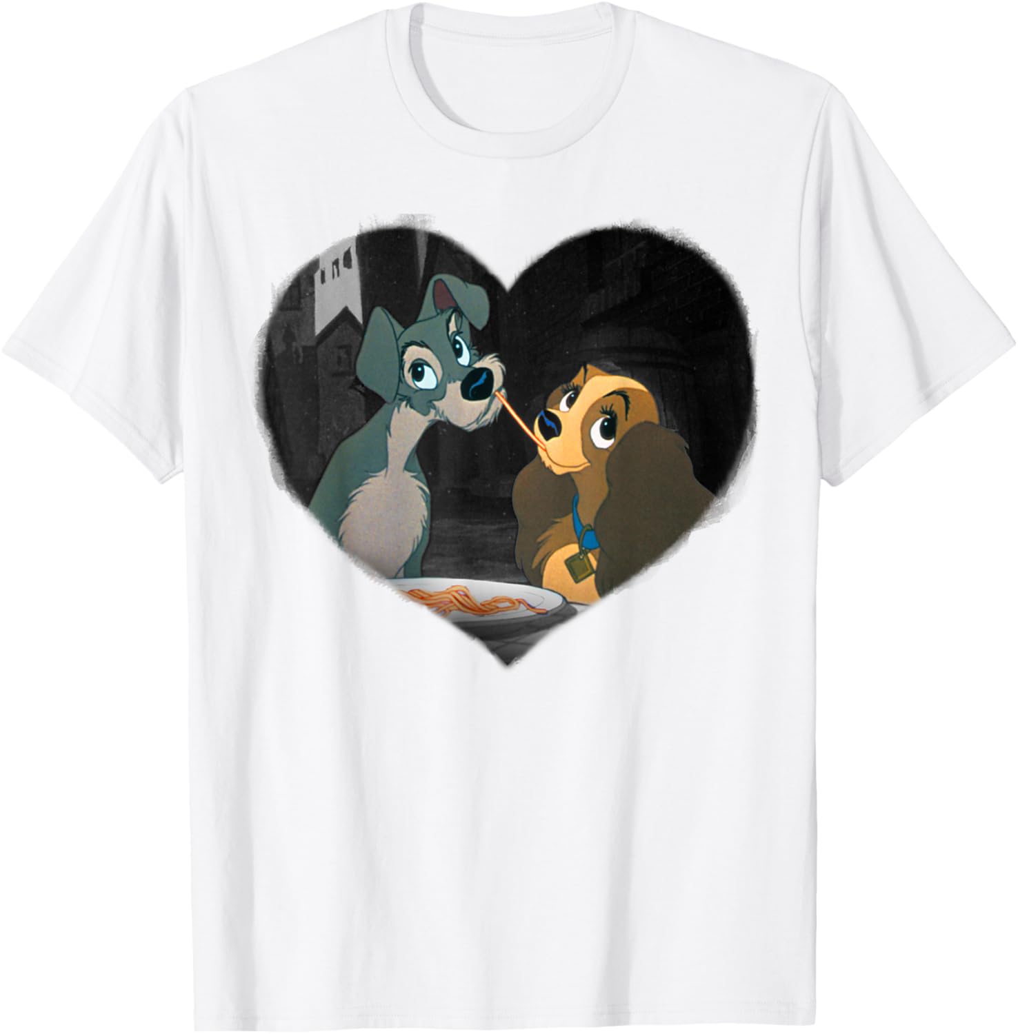 Hot Fashion Lady and The Tramp - Spaghetti Kiss Heart T-Shirt S-4XL Four Seasons Gift XXXL