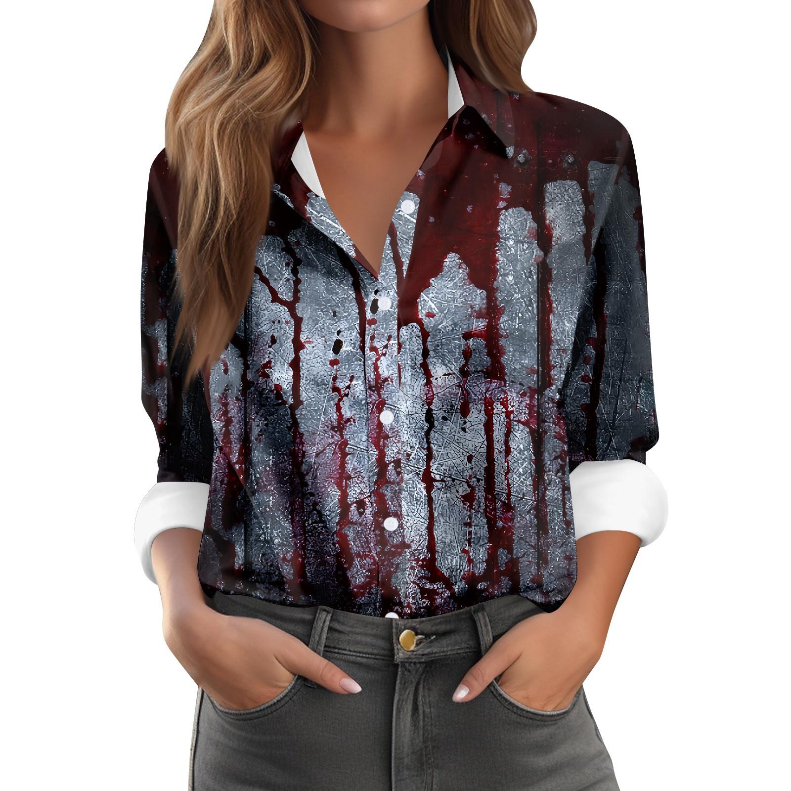 

Женская повседневная рубашка с длинным рукавом на пуговицах с принтом на Хэллоуин L