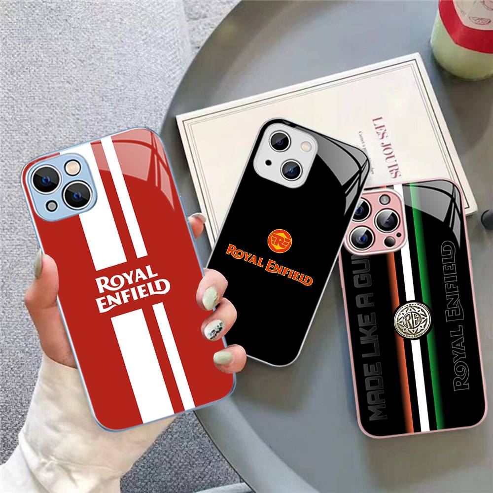 R-ROYALS E-ENFIELDS Logo Tempered Glass For Iphone 14 13 12 11 Pro Mini XS MAX 14Plus X XS XR Cover