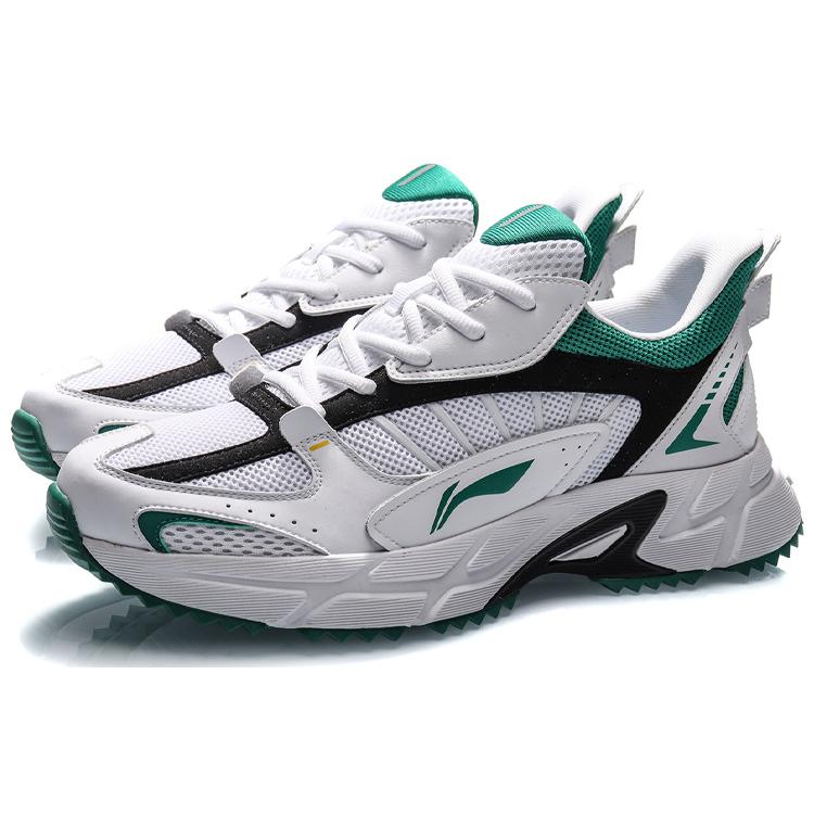 Li Ning Patchwork Cushioning Slip Resistant Low top Running Shoes Men's White Green ARLQ009-2