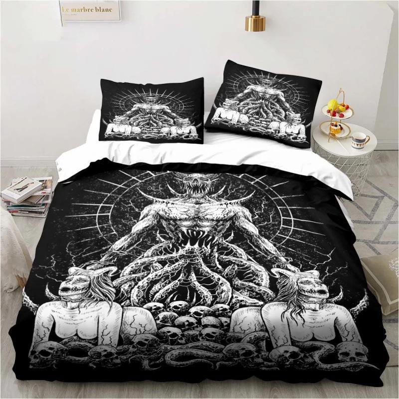 3D Anime Bedding Set Evil-Satan Demon Skull Printed Duvet Cover Set With Pillowcase Bedspread Boy Teens Adult Queen King Size