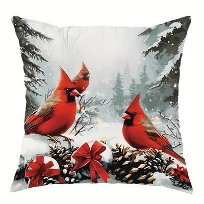 Home Decor Cardinals & Winter Greetings Pillow Covers Pattern Cushion Cover Suitable For Sofa Bedroom Car Pillow Cover