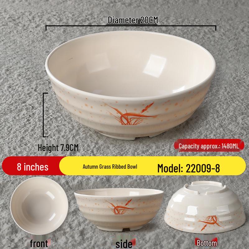 Durable Melamine Wide Mouth Ramen Bowl - Autumn Grass Design, Perfect for Noodles, Wontons, Mala Tang, and Luosifen.