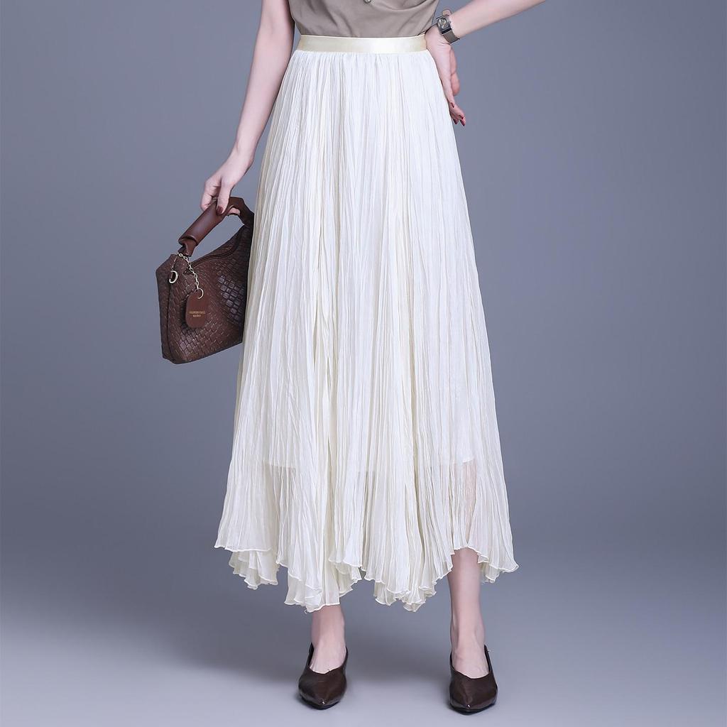 Elegant Mesh Draped Midi Skirt - Spring 2026 Collection: Irregular Hem & Pleated Design