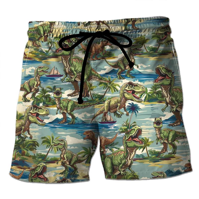 Funny 3D Printing Dinosaur Beach Shorts For Men Street Drawstring Swimming Trunks Kids Summer Animal Pattern Surfboard Shorts