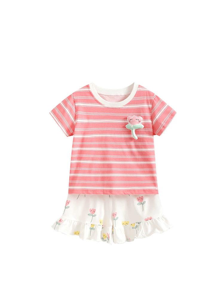 Trendy Girls  Striped Short-Sleeve Summer Two-Piece Set 120 cm розовый