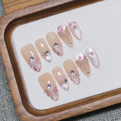 Meerjungfrauenschwanz Muschel Katzenauge 3D Handbemalte Nageltattoos - Elegantes Muscheldesign