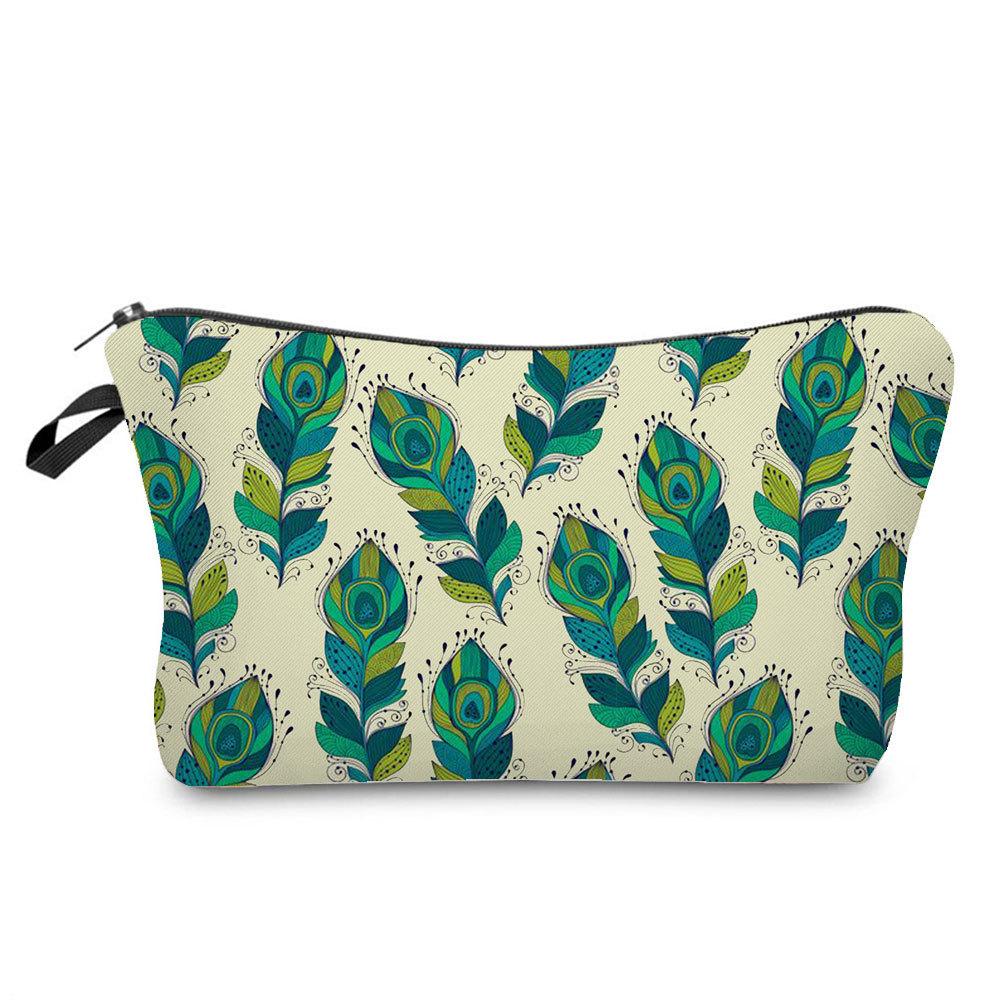 Women Feather Print Cosmetic Bag Toiletries Organize Travel Storage Case  6375