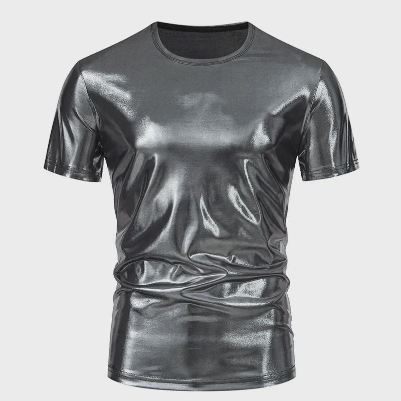 Men's Shiny Stage Style Short Sleeve Round Neck T-Shirt
