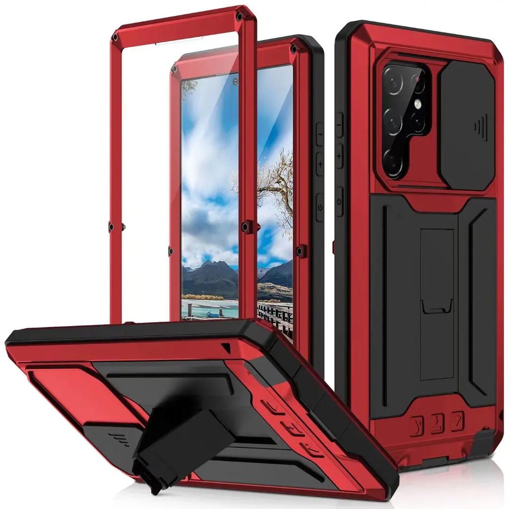 Custodia Robusta Integrale di Grado Militare per Samsung Galaxy S24 S23 S22 Ultra Plus con Cavalletto Integrato Copertura Protettiva Scorrevole per Fotocamera