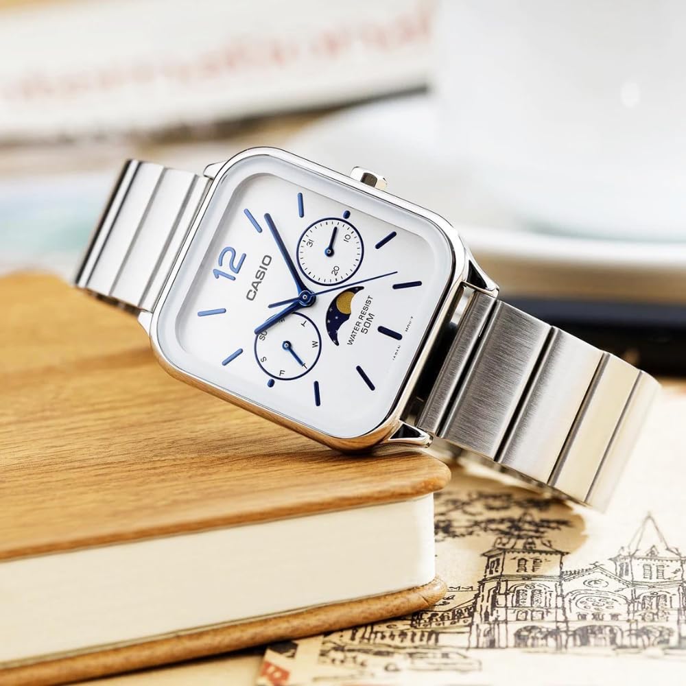 Casio Relógio Branco Prata Clássico Masculino - MTP-M305D-7AVDF Mostrador, Pulseira, Prata,