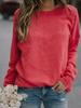 Women's Crew Neck Long Sleeve Cotton Blend Top Loose Fit Casual Style Solid Color Sweatshirt Tee