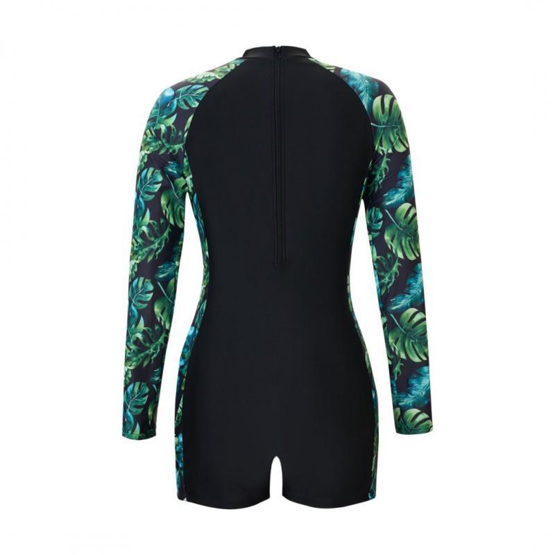 Body Shaping Long-sleeved Printed Round-neck Diving Suit One-piece Boxer Women's Sports Swimsuit