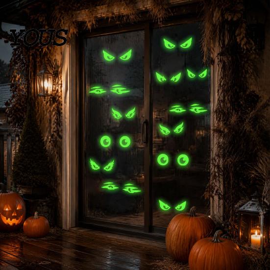 Glow in The Dark Window Decals Luminous Cat Eye Sticker, Peeping Eyes Funny Wall Decor Decal, Waterproof PVC Creative Art for Halloween Decoration