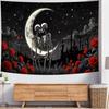 Black White Gothic Skull Tapestry, Romantic Constellation Skeleton Psychedelic Floral Art For Bedroom Headboard Living Room
