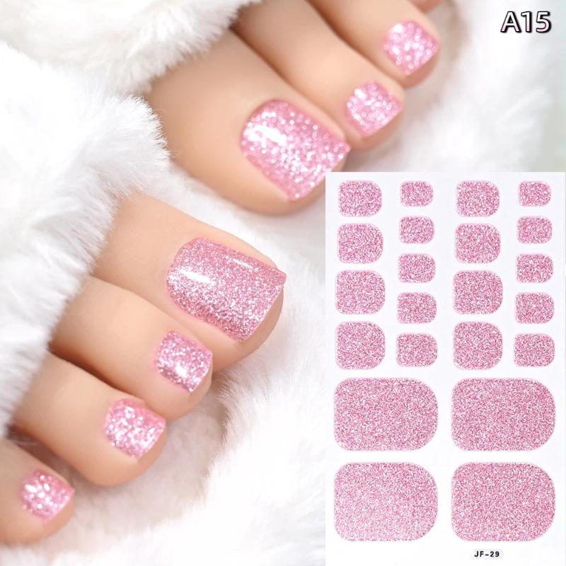 22Pcs/Sheet Toe Nail Sticker Wraps Baking Free Simple Solid Color Glitter Full Cover Toenail Polish Strips Waterproof