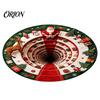 3D Optical Illusion Floor Mats Christmas Round Area Rug, Visual Trap Mat with Santa Elk Print, Unique Seasonal Gift Rugs Non-Slip Stain Resistant