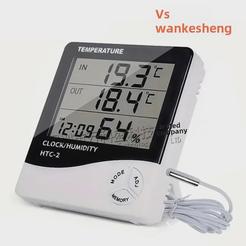Termo-higrômetro HTC-2 de Tela Grande para Interior/Exterior com Relógio e Sonda