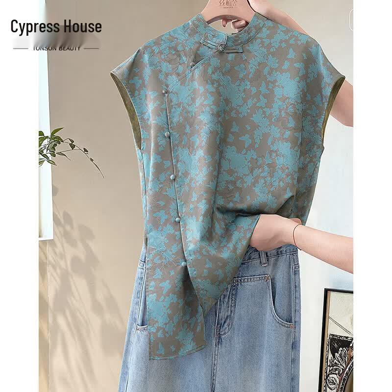 Women s New Chinese Style Jacquard Sleeveless Blouse M