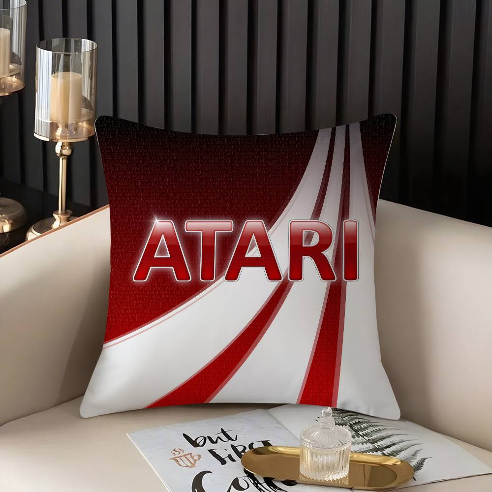 Classic A-AtariS Game Logo Pillow Case Home Dorm Chair Back Short Plush Double-sided Printing Office Nap Time Cushion Cover