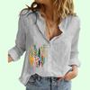 Women Fashion Button-up Shirt Summer&fall Cotton Linen Long Sleeve Top Ladies Casual Floral Print Blouses