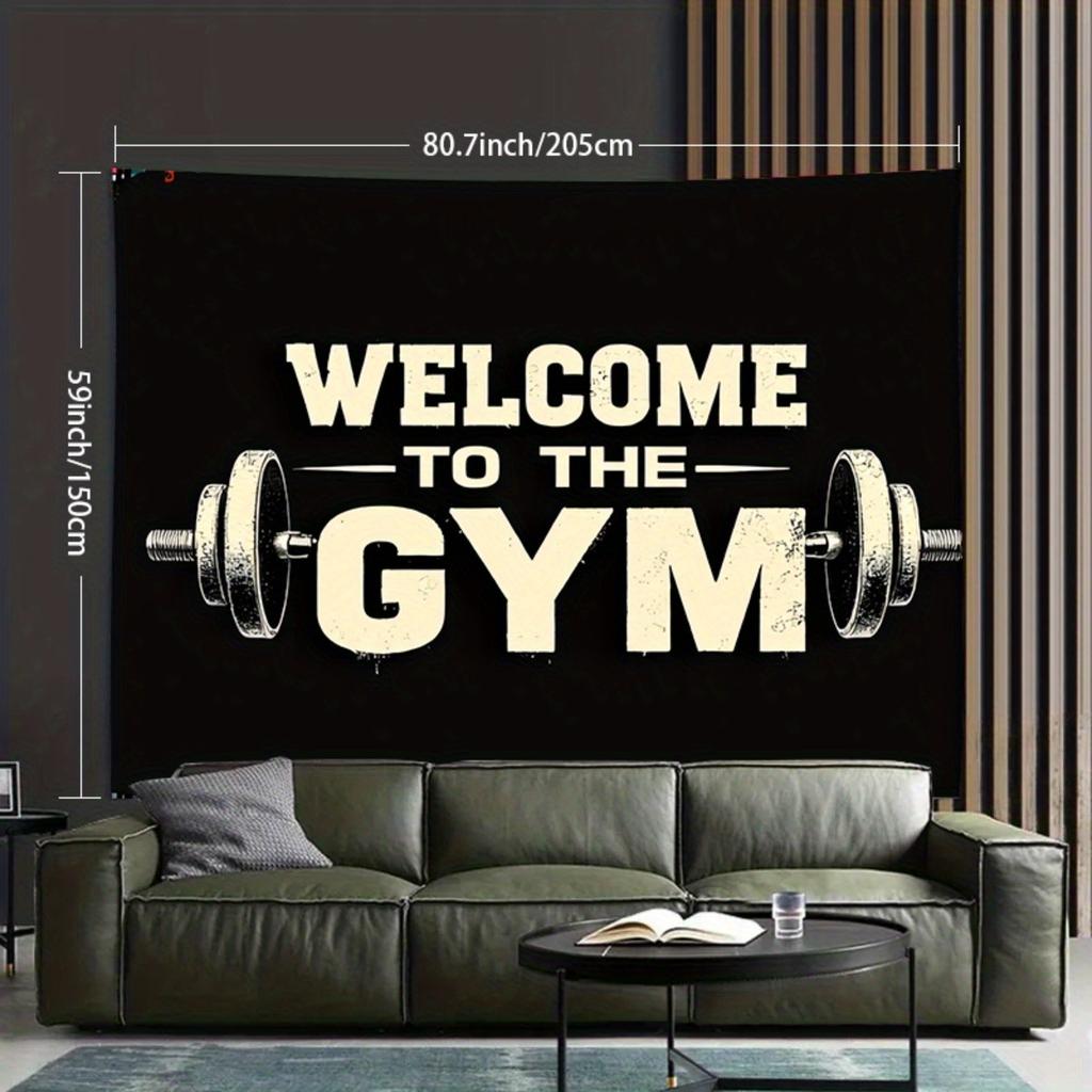 VIKAMA Willkommen im Fitnessstudio Wandteppich Retro-Industriedesign Perfekt für Fitness-Dekor Heim-Fitnessstudio Wandgestaltung und Fotokulissen