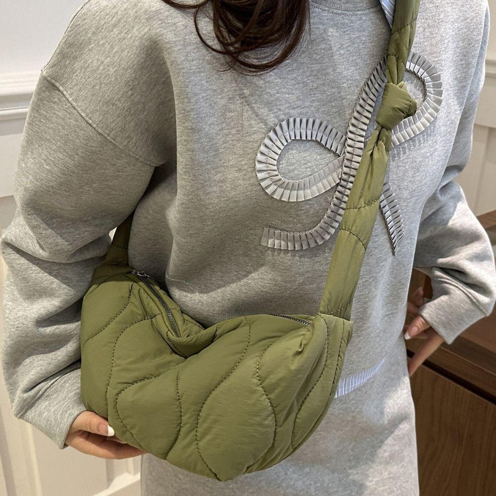 Quilted Puff Bag Padded Nylon Shoulder Bag Casual Nylon Crossbody Bag  Female