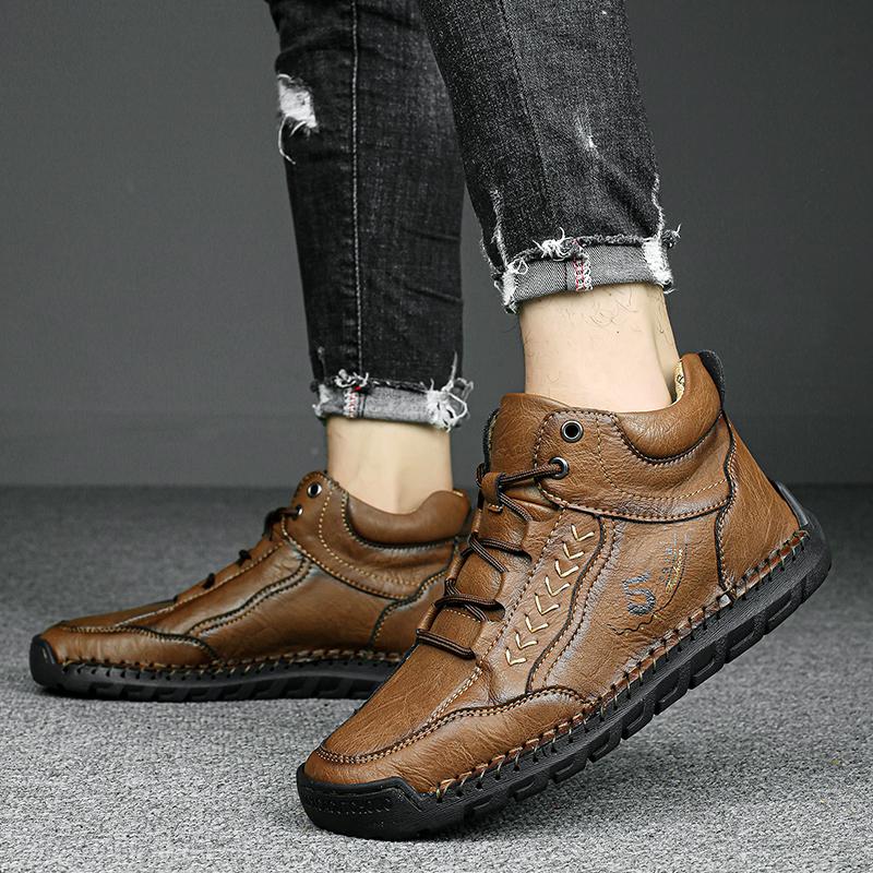 New Autumn Handmade Leather Men Boots Outdoor Design Sneakers Man Breathable Casual Leather Shoes Men Ankle Boots Fall Plus Size