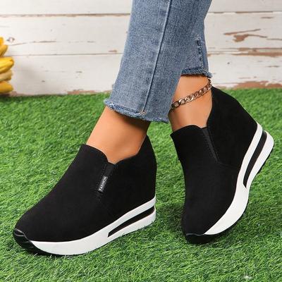 Czarne Damskie Buty Casualowe Platforma Koturn Damskie Modne Sneakersy Damskie Letnie Buty Wsuwane Mokasyny