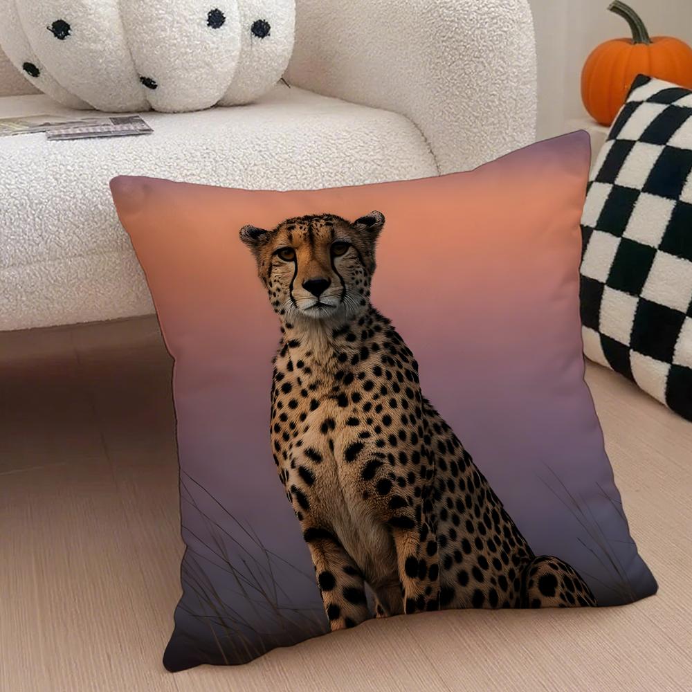Spotted Majestic Leopards Animals Cushion Cover Throw Pillow Cover Hidden Button Durable Polyester Chair Cushion