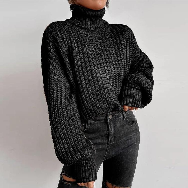 Autumn Winter Fashion Drop Shoulder Long Sleeve Knit Loose Fit Pullover High Neck Sweater for Women Luxurious Relaxed-fit Slimming and Versatile Top