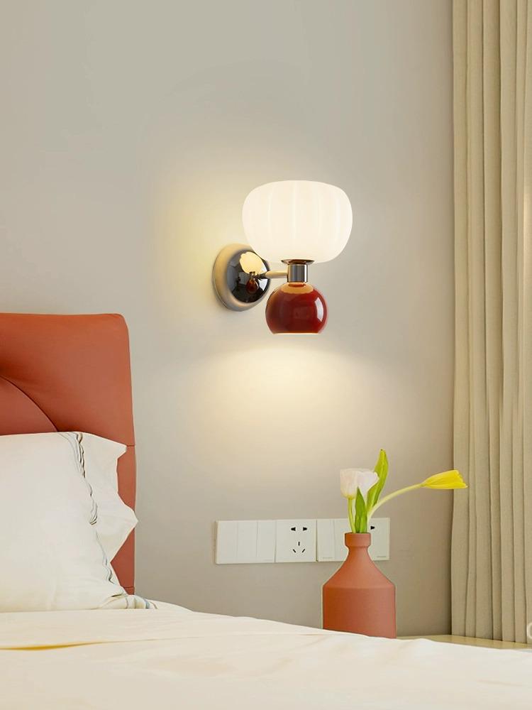 Modern Minimalist French Cream Pumpkin Wall Light for Bedroom or Corridor