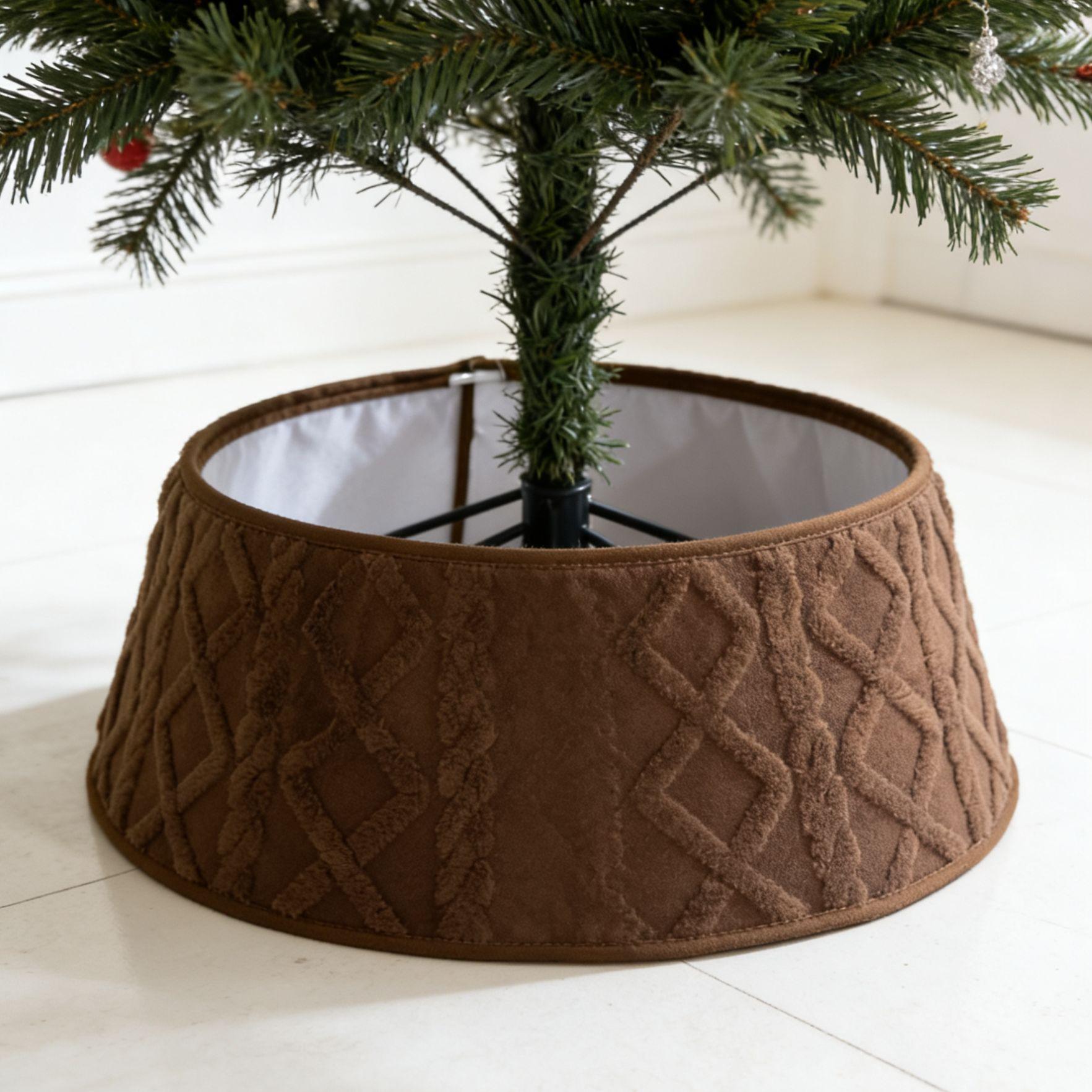 Vertical Stripe Plush Christmas Tree Skirt - Festive Base Decoration Gift