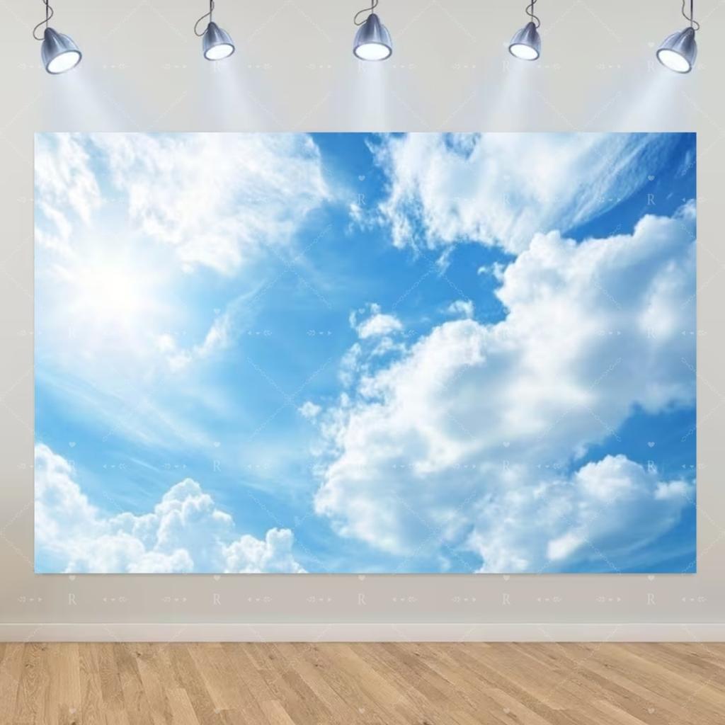 Blue Sky White Cloud Background Natural Landscape Home Party Decoration Backdrop Portrait Photography Banner Baby Shower Props