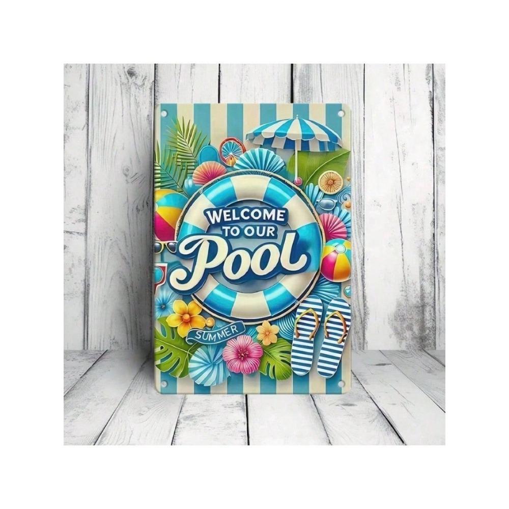 Welcome To Our Pool Retro Metal Sign Wall Art Decor
