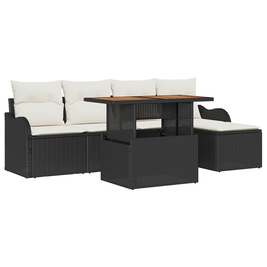 Garden Sofa Set with Storage 6 pcs Black Poly Rattan