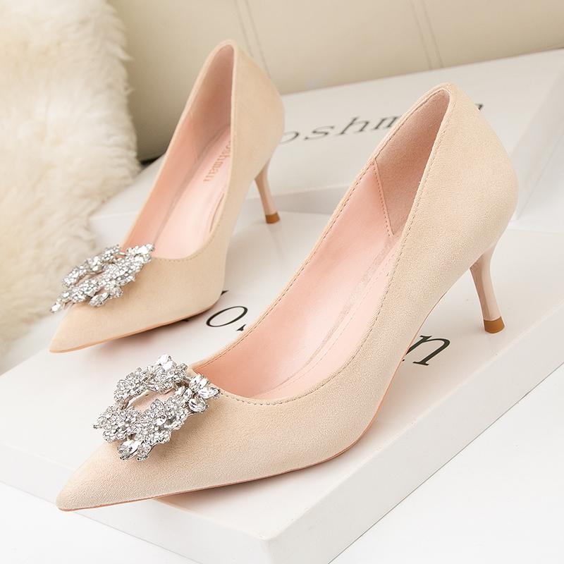 Spring Elegant Women Black Nude High Heels Pumps Designer Flock Leather Stiletto Heels Female Party Wedding Shoes