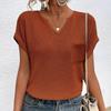 Women Summer Short Sleeve Waffle Knit Solid Color Pullover T Shirt  Top