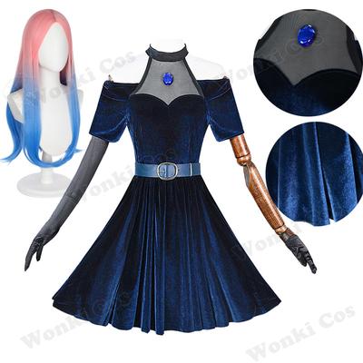 Alien Stage Mizi Cosplay Kostüm Perücke Haare Mizi Tiefblaues Kleid Für Damen Anime Events Comic Con Party Outfits