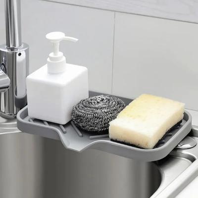 Sink Scrubber Brush Soap Storage Rack Kitchen Organizer Sink Silicone Tray with Drain Soap Sponge Storage Holder Countertop New