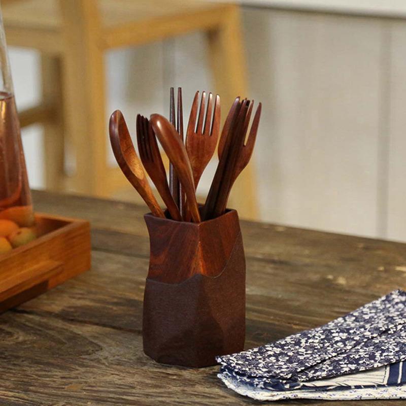 Ξύλινο Πιρούνι Κουτάλι Σετ Τριών Τεμαχίων Ιαπωνικό Κορεατικό Στυλ Ταξιδιωτικά Φορητά Επιτραπέζια Σκεύη Ωραία Επιτραπέζια Σκεύη Συσκευασία σε Τσάντα