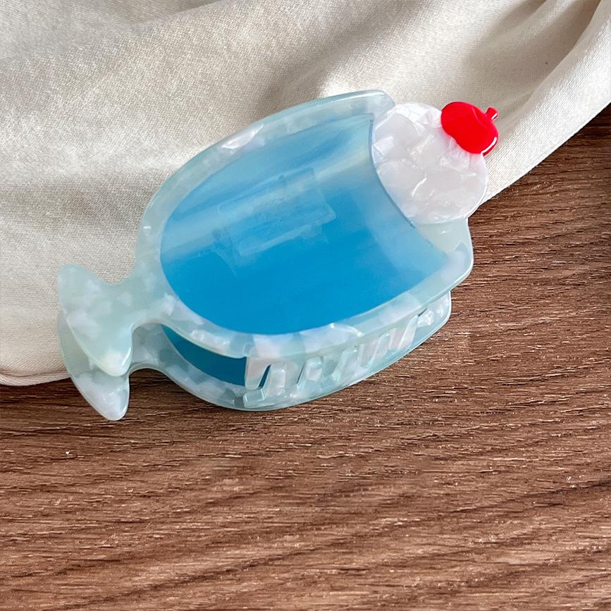 Creative Blue Soda Ice Cream Hair Claw Cute Cartoon Ponytail Hairpin Shark Grip Clip Headwear for Women Girls Hair Accessories