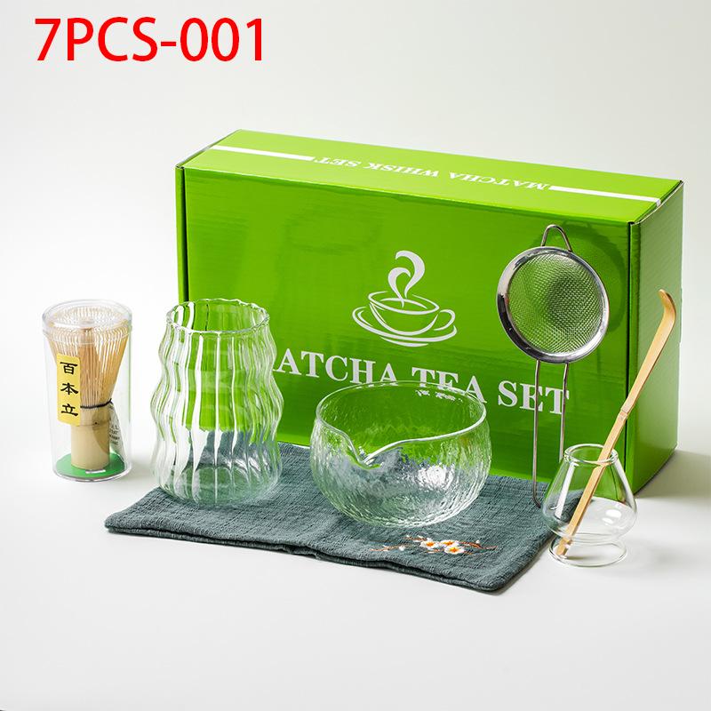 1/7/8Pcs Matcha Whisk Clear Glass Japanese Matcha Tea Set Bamboo Tea Whisk Matcha Brush Kiln Accessories Song Dynasty Tea Tools