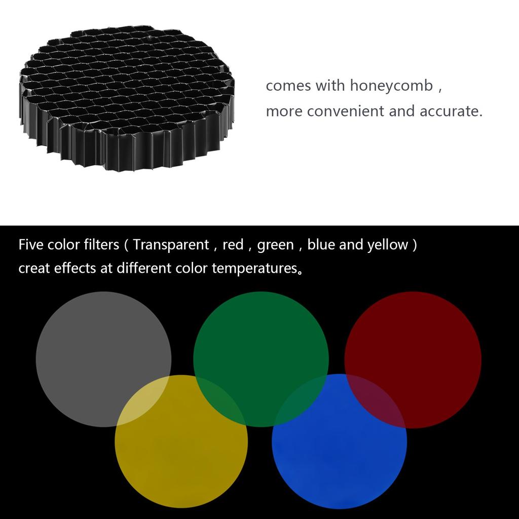 Neewer Conical Snoot Aluminum with Honeycomb Grid and 5 Color Gel Compatible with Bowens Mount Studio Strobe Monolights and Photography Kit, Large,