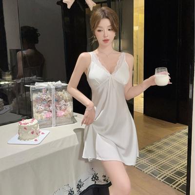 Sexy Pajamas Women's Summer Ice Ribbon Chest Pad 1011 New High-end Lace Pure Desire Wind Suspender Nightdress Loungewear